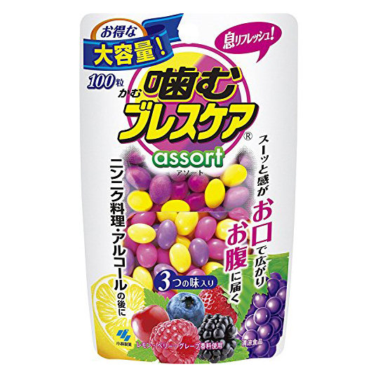 코바야시제약 씹는 브레스케어 레몬&그레이프&피치 100정