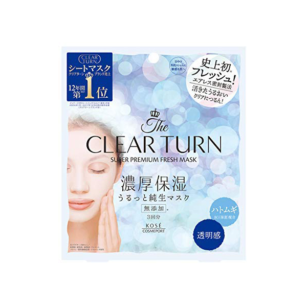 KOSE 고세 클리어 턴 프리미엄 신선한 마스크 (투명) 3 장 페이스 팩
