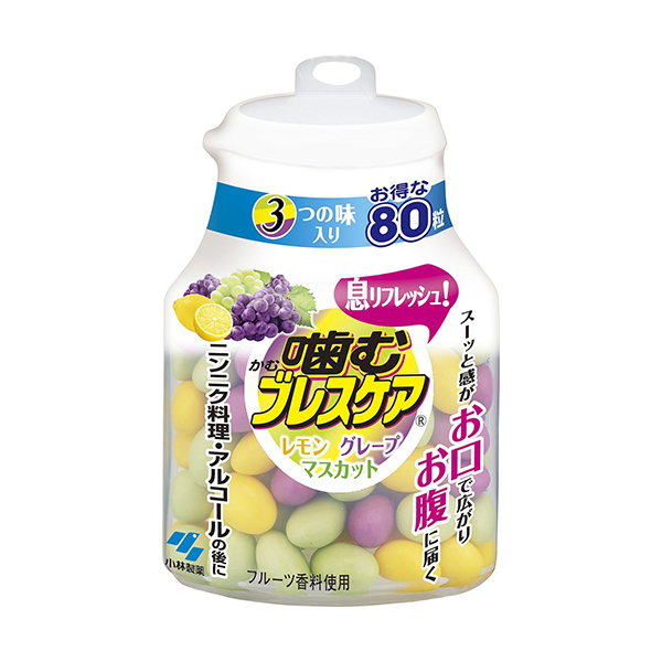코바야시제약 씹는 브레스케어 레몬&그레이프&피치 80정