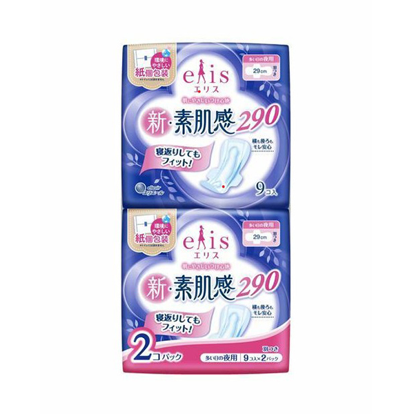 다이오제지 에리스 신(新). 양이 많은 날 야간용 날개형 9개입 × 2팩